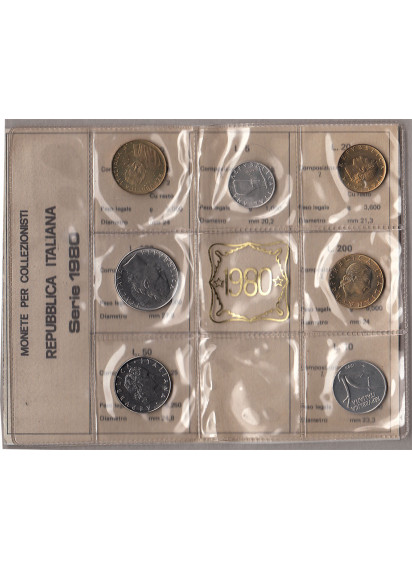 1980 - Serie monete  Fior di Conio 7 pezzi